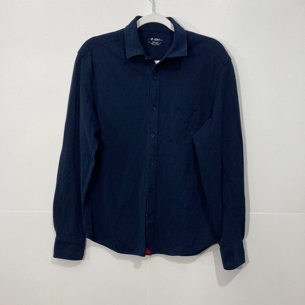 UNTUCKit men's Button Up Knit Shirt Long Sleeve Navy Blue Cotton Minimalist M